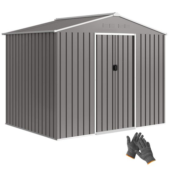 Abri de jardin acier galvanisé rangement extérieur double porte 236x171x191cm gris clair - comfortxl outdoor living