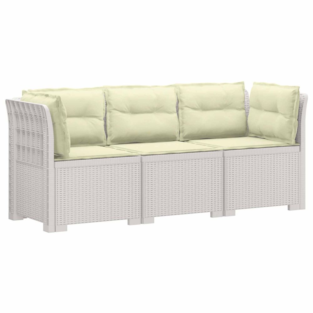 Canapé de jardin 3 places avec coussins look rattan pp blanc