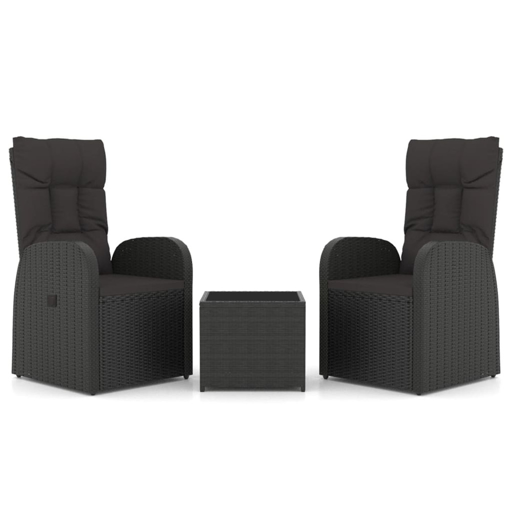 Ensemble de salon de jardin 3 pcs noir poly rotin et acier