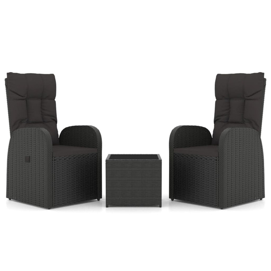 Ensemble de salon de jardin 3 pcs noir poly rotin et acier