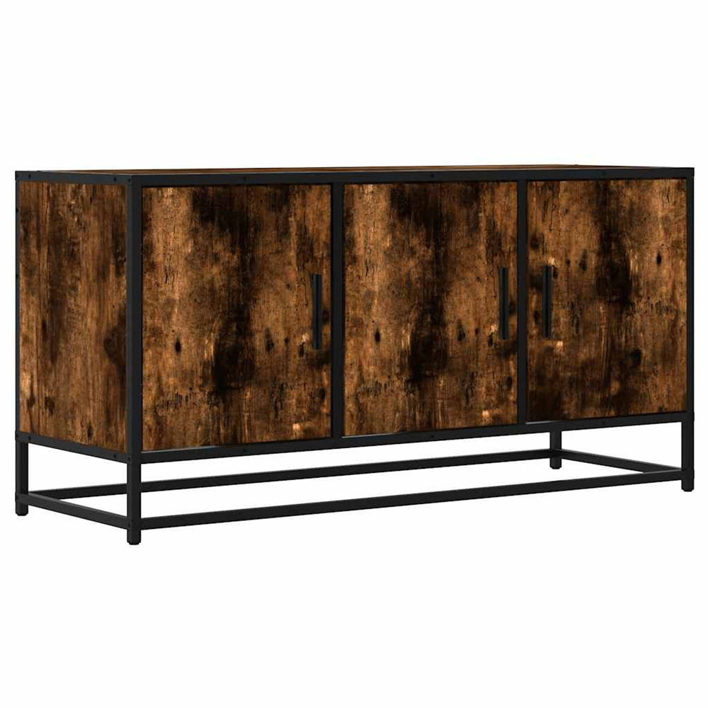 Meuble tv chêne fumé 100x35x50 cm bois d'ingénierie et métal