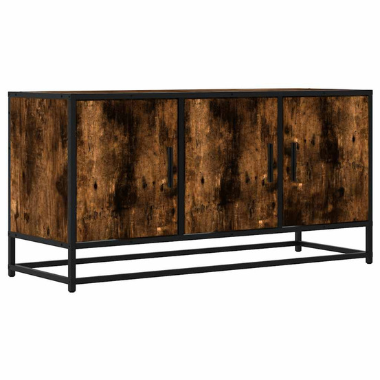 Meuble tv chêne fumé 100x35x50 cm bois d'ingénierie et métal