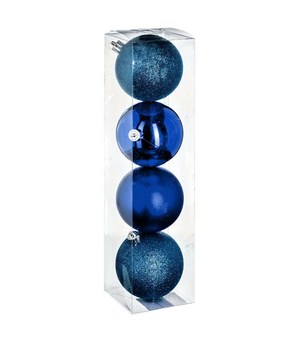 Déco de sapin lot de 4 boules de noël d 8 cm - bleu nuit
