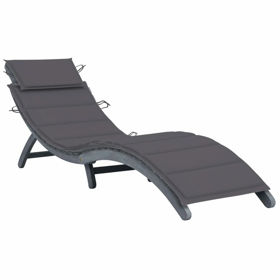 Transat chaise longue bain de soleil lit de jardin terrasse meuble d'extérieur avec coussin gris bois d'acacia solide 02_0021
