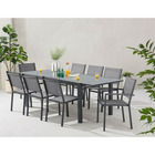 Ensemble repas de jardin 6 a 8 personnes : table extensible 180-240 cm + 2 fauteuils + 6 chaises - gris