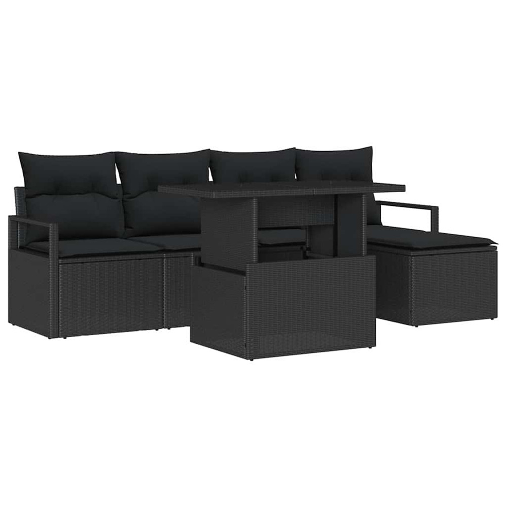 Ensemble de canapé de jardin 6 pcs noir poly rotin