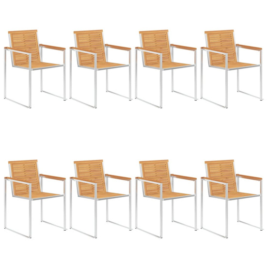 Chaises de jardin lot de 8 bois teck solide et acier inoxydable