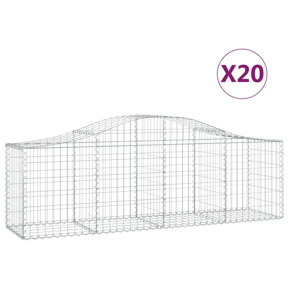Paniers à gabions arqués 20 pcs 200x50x60/80 cm fer galvanisé