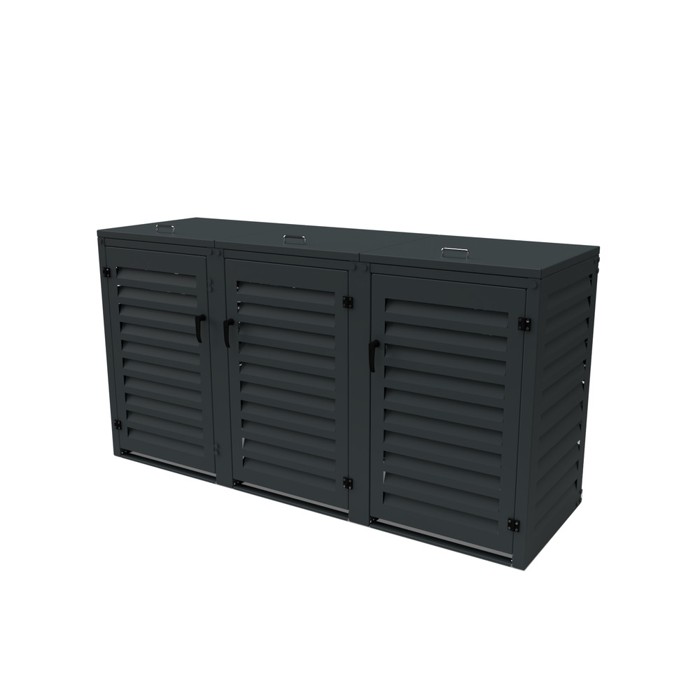 Cache poubelle triple en aluminium thermolaqué 3x240 litres - gris anthracite