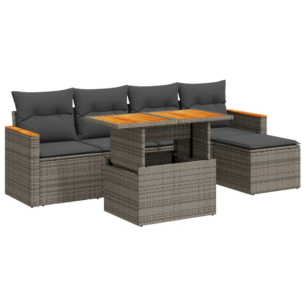 Salon de jardin avec coussins 6 pcs gris résine tressée acacia