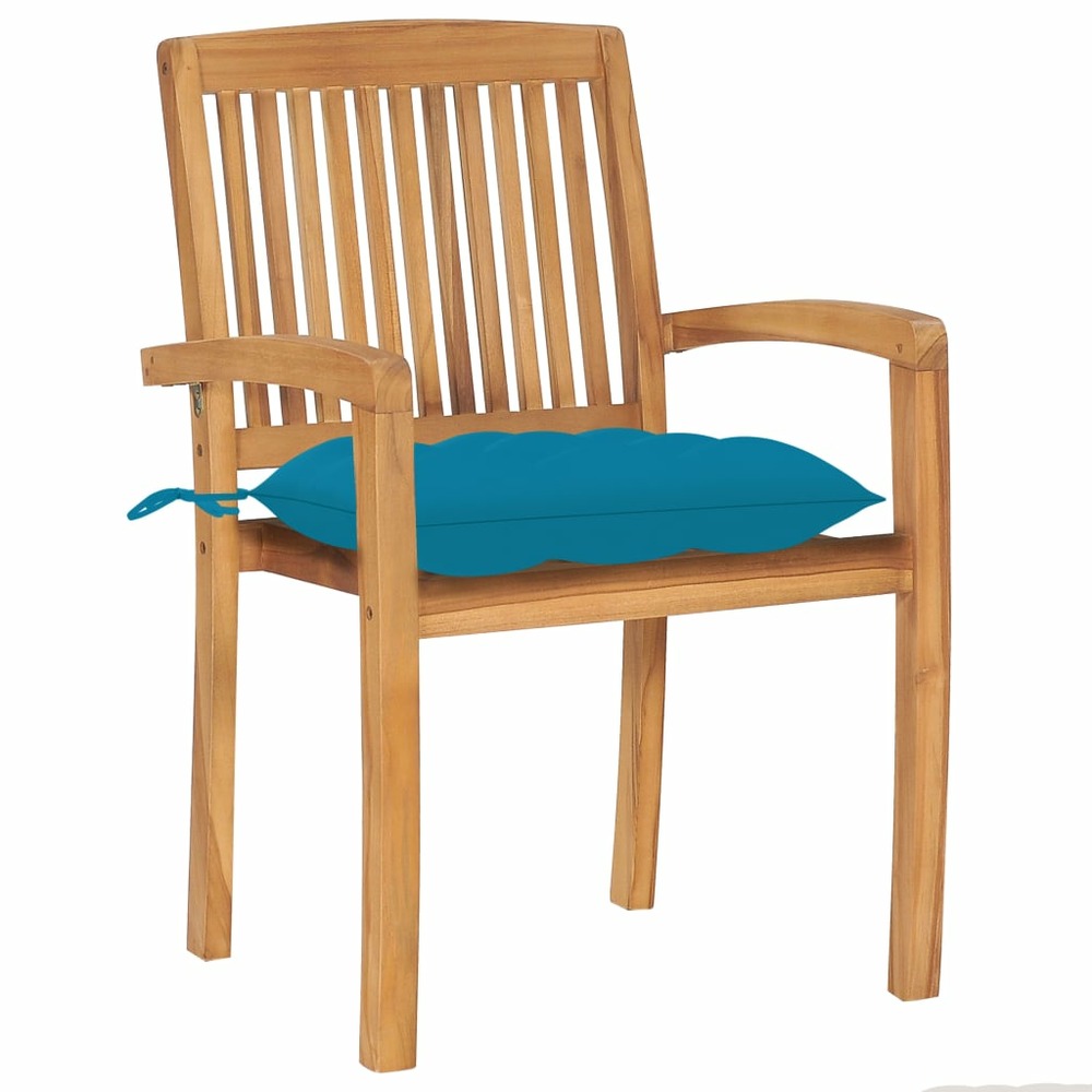 Chaises de jardin lot de 2 et coussins bleu clair bois de teck
