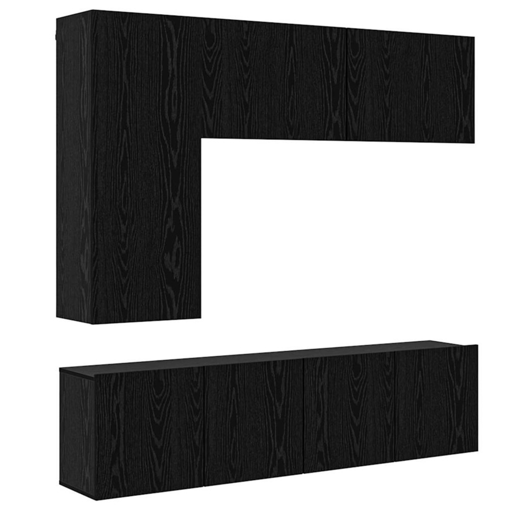 Unité murale de tv 5 pcs chêne noir bois d'ingénierie