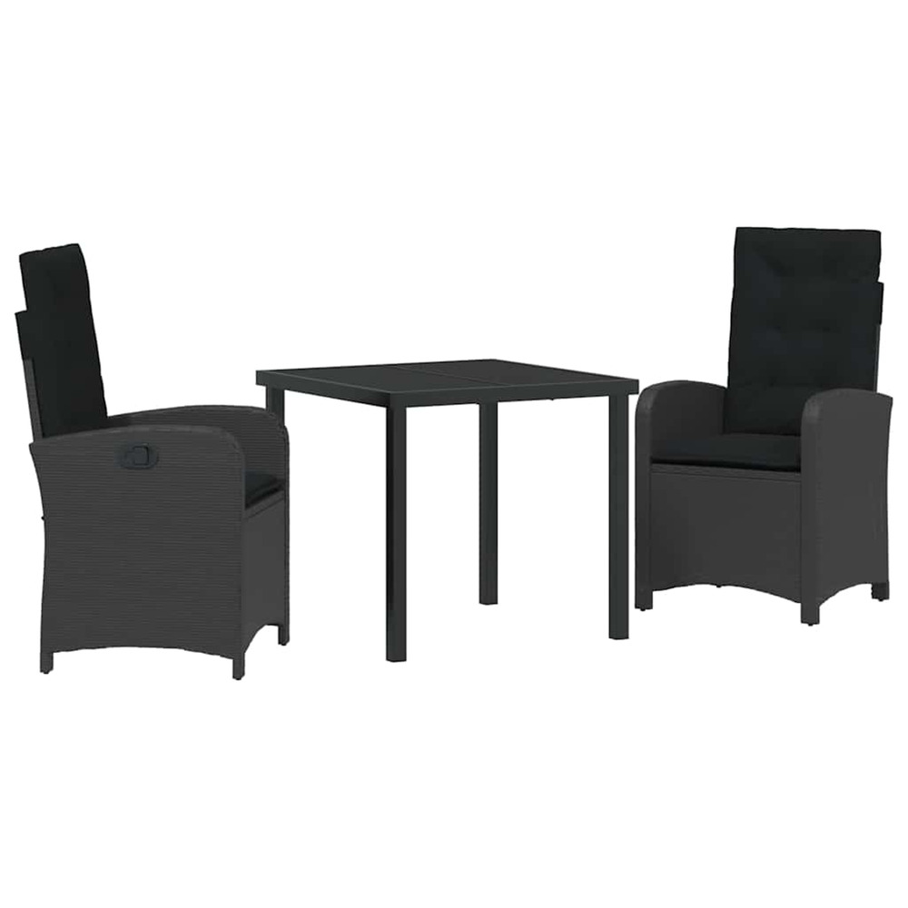 Ensemble de salle à manger pour jardin 3 pcs noir polyrotin