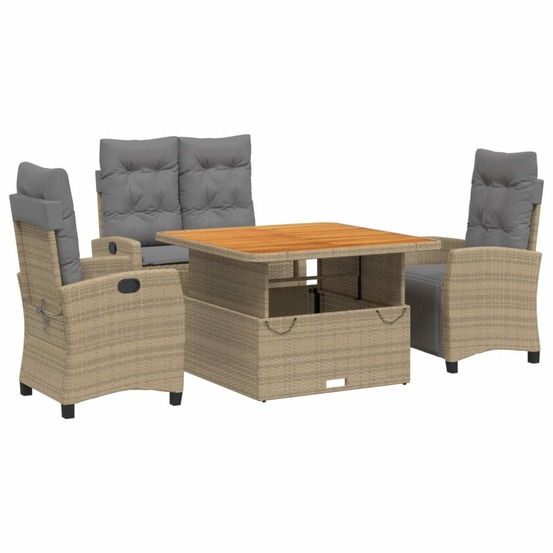 Ensemble à manger de jardin coussins 4 pcs beige résine tressée