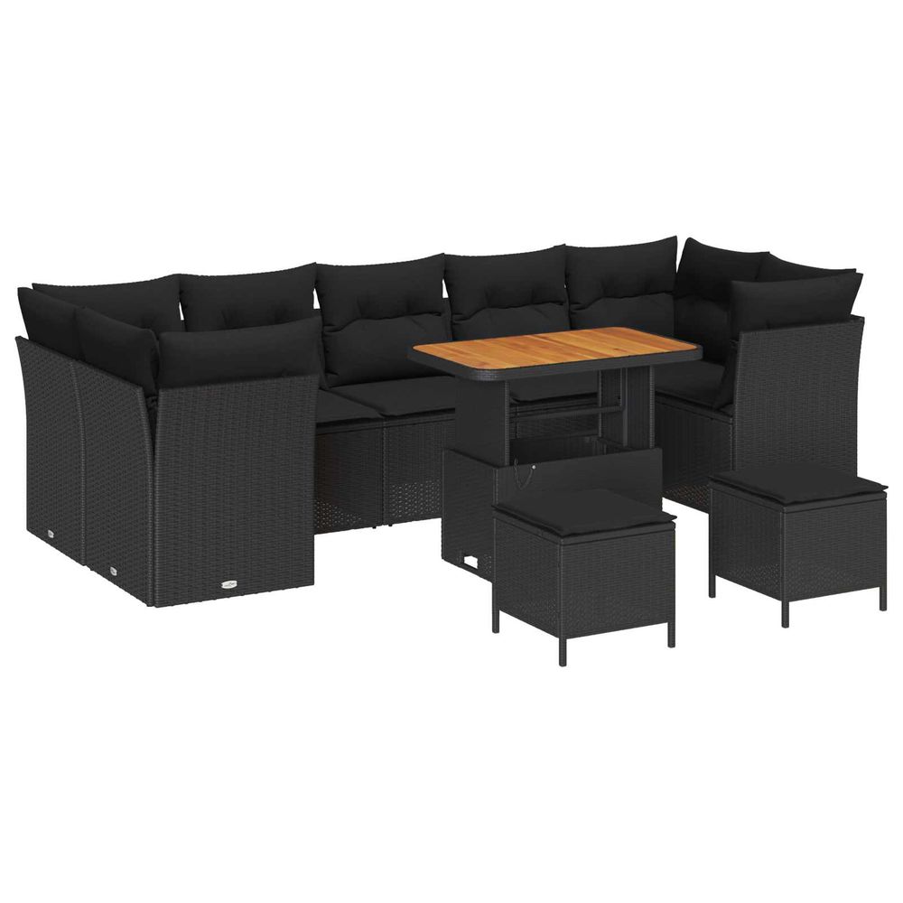 Ensemble de canapé de jardin 10 pcs noir polyrotin