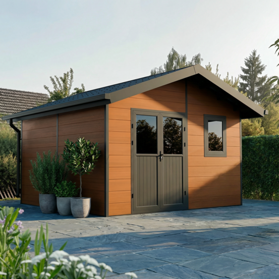 Abri de jardin composite isora - 15m2 brun - cabane atelier / abri velo