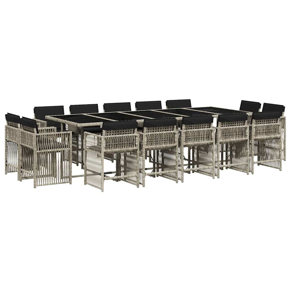 Ensemble à manger de jardin et coussins 17 pcs gris clair rotin