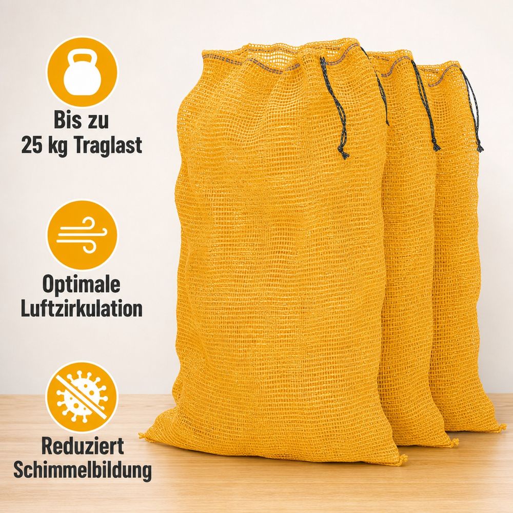 Sacs de ranchel jaune 51x80 cm avec cordon - idéal pommes de terre & légumes