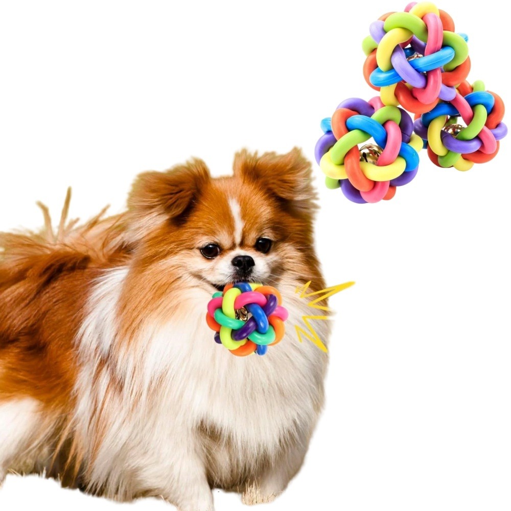 Balle jouet pour chat-avec cloche-lot de trois boules cloches arc-en-ciel de 6 cm