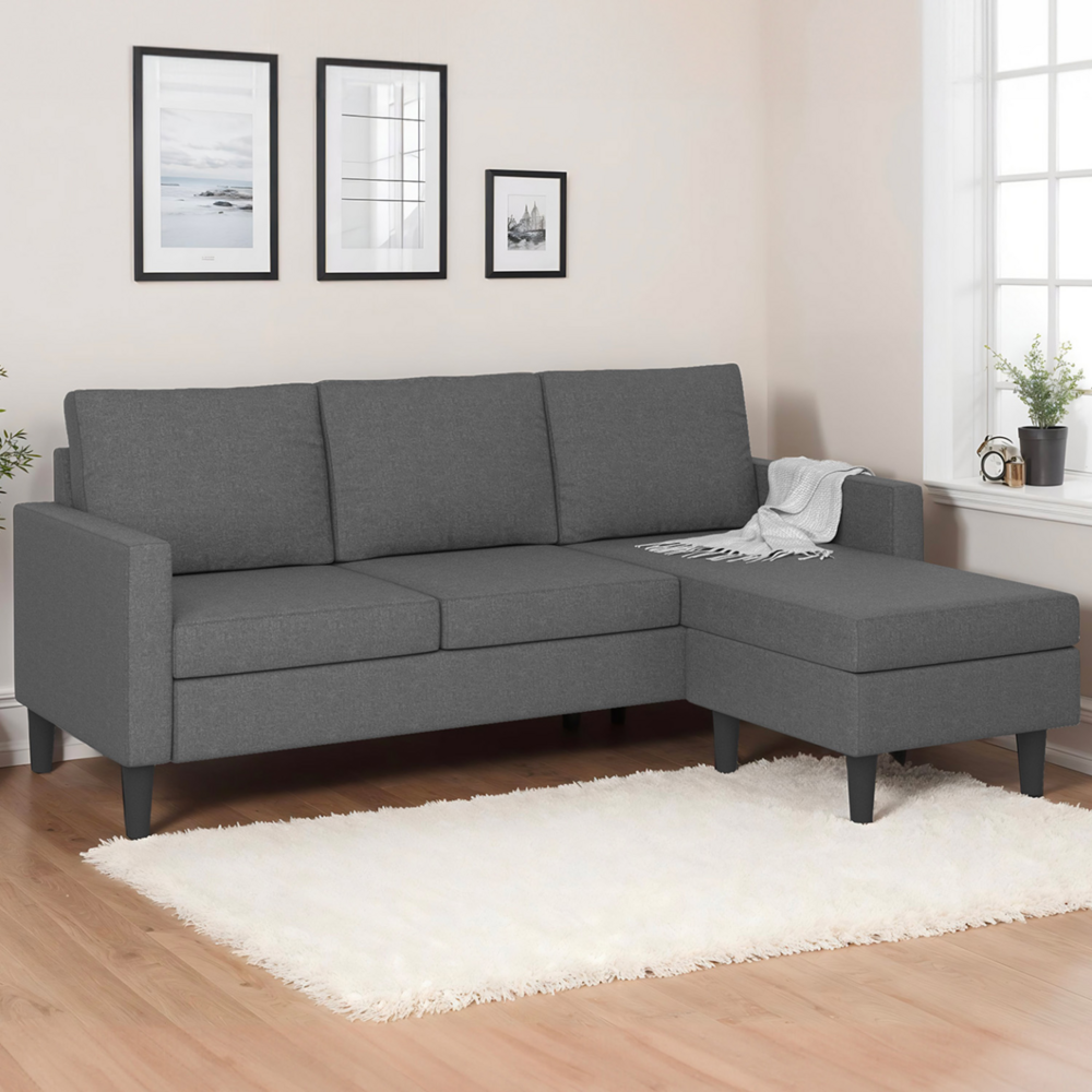 Canapé d'angle réversible 3 places marius 200 cm en tissu gris anthracite