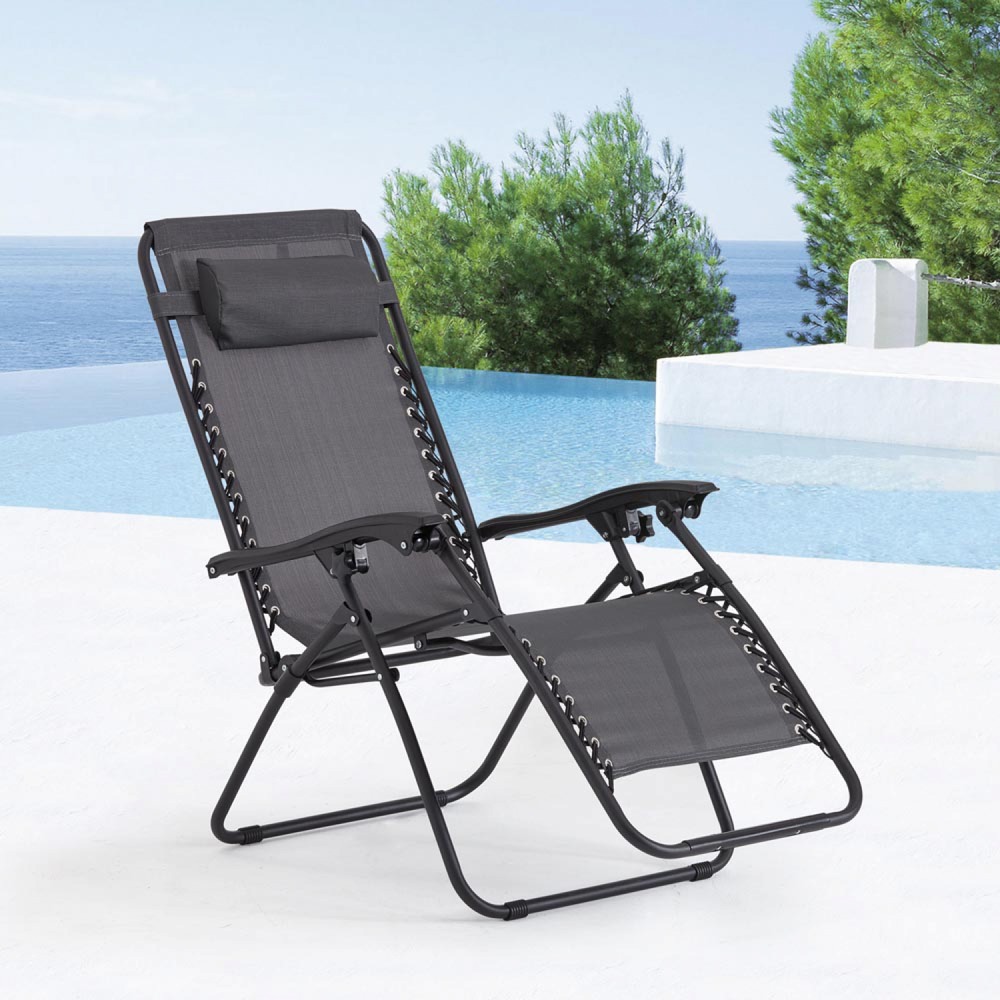 Transat inclinable noir et gris foncé manihi