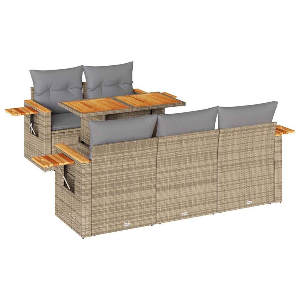 Salon de jardin 6 pcs avec coussins beige résine tressée acacia