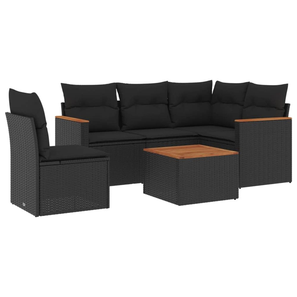 Salon de jardin 6 pcs avec coussins noir résine tressée