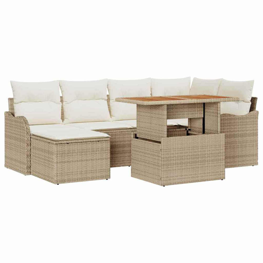 Ensemble de canapé de jardin 7 pcs beige poly rotin