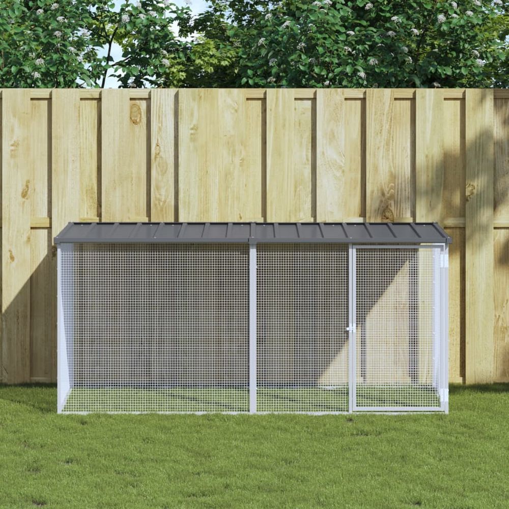 Poulailler avec toit acier galvanisé poules extérieur parc de jeu 203x98x90cm anthracite