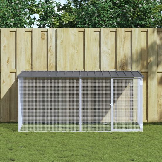 Poulailler avec toit acier galvanisé poules extérieur parc de jeu 203x98x90cm anthracite