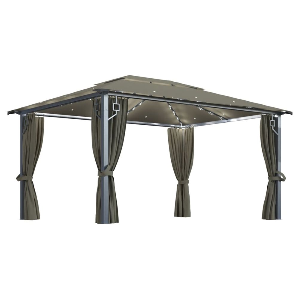 Tonnelle avec rideau et lumières led 4x3 m taupe aluminium