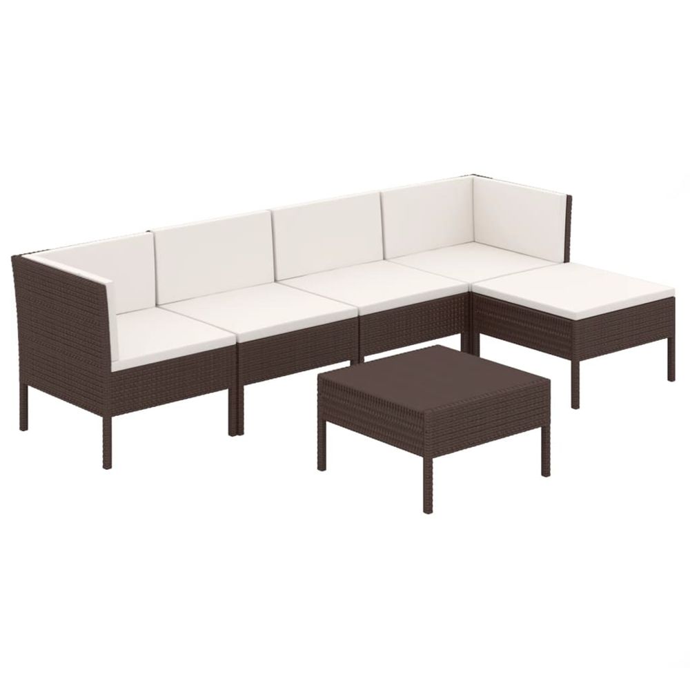 Salon de jardin 6 pcs avec coussins résine tressée marron