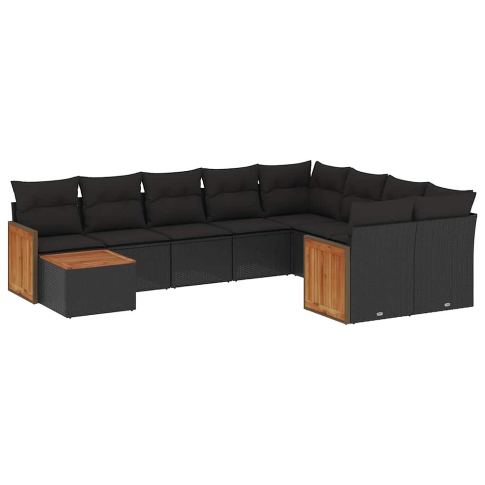 Salon de jardin 10 pcs avec coussins noir résine tressée