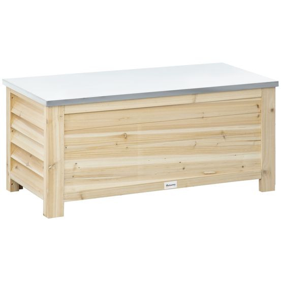 Coffre rangement jardin bois massif sapin couvercle métal 155l 110x50cm - comfortxl outdoor living