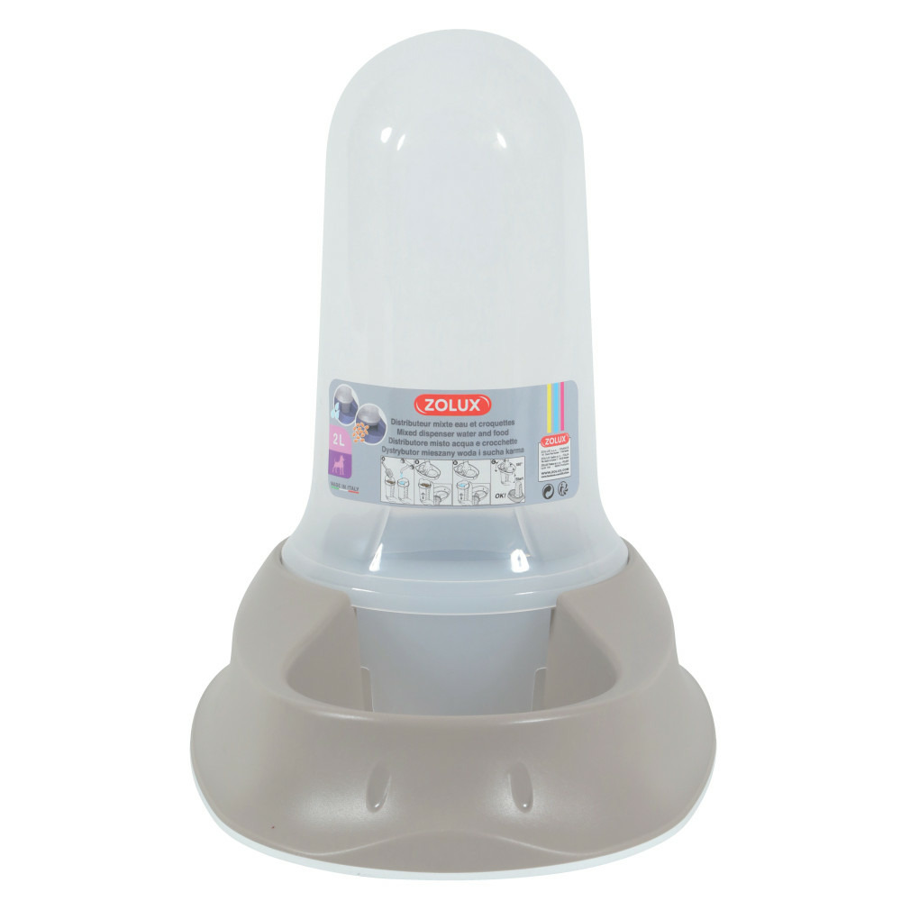 Distributeur mixte 2 litres eau ou croquettes taupe antidérapant pour chien