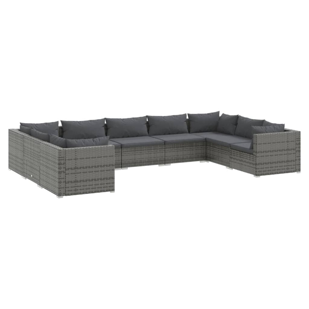 Salon de jardin 9 pcs avec coussins résine tressée gris