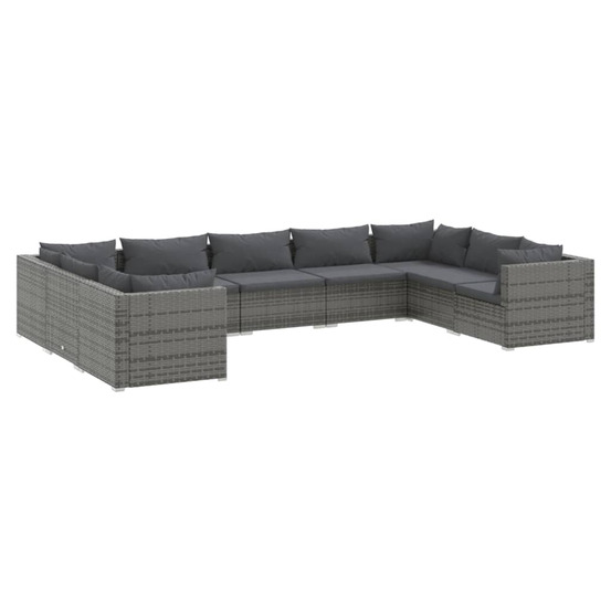 Salon de jardin 9 pcs avec coussins résine tressée gris
