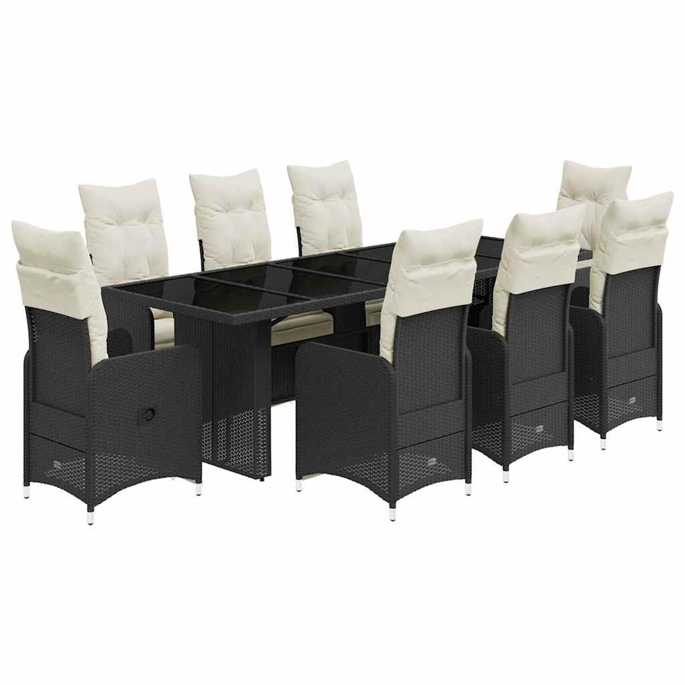 Ensemble de bistro de jardin 9 pcs coussins noir poly rotin