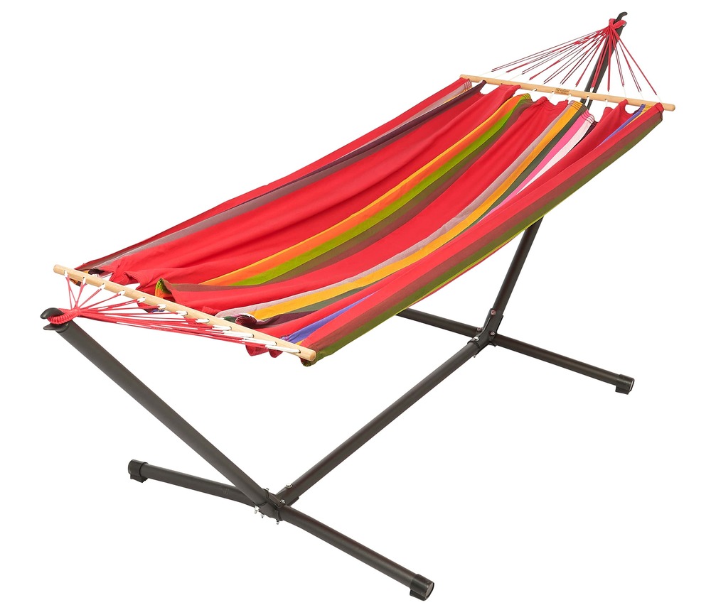 Set Hamac coloris ara macao + support métal - set MétaliK Graphik - certifié fsc 100% 300x140cm