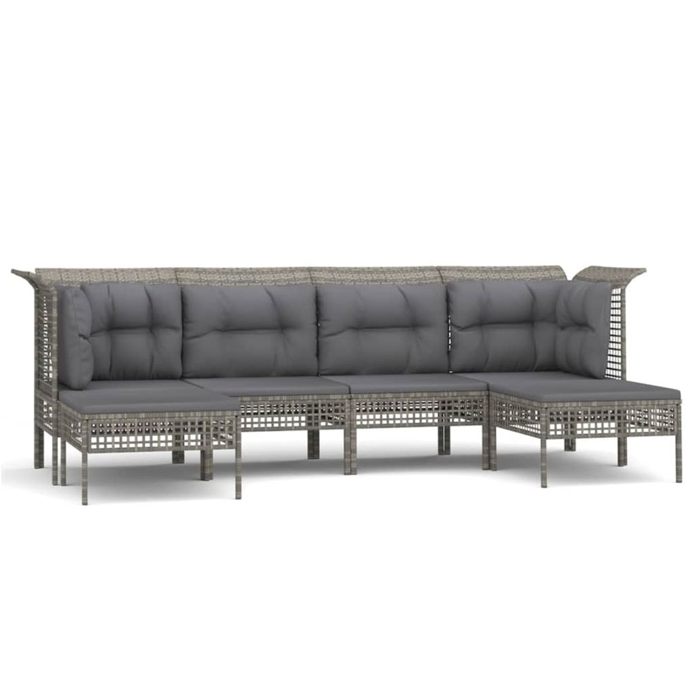Salon de jardin 6 pcs avec coussins gris résine tressée