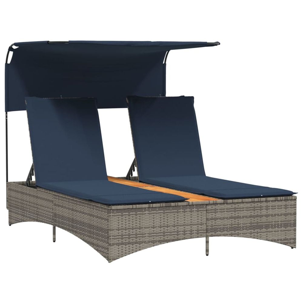 Chaise longue double avec auvent et coussins en polyrotin gris bain de soleil