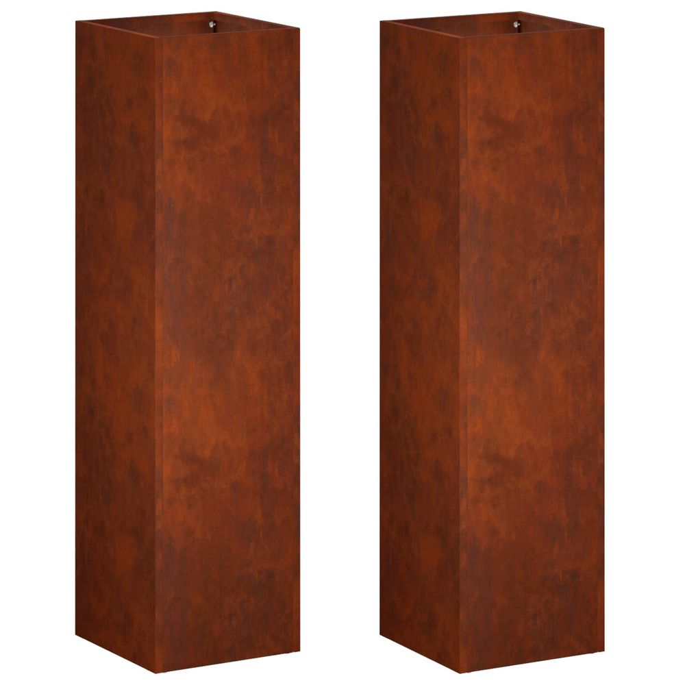 Cache-pot de jardin 2 pc rouillé 20 x 20 x 75 cm acier patiné