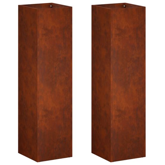 Cache-pot de jardin 2 pc rouillé 20 x 20 x 75 cm acier patiné