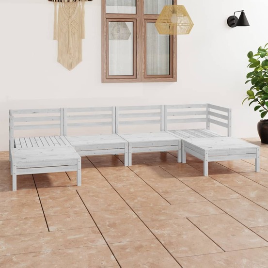 Salon de jardin 6 pcs blanc bois de pin massif