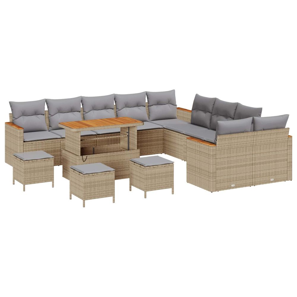 Ensemble de canapé de jardin 14 pc beige polyrotin