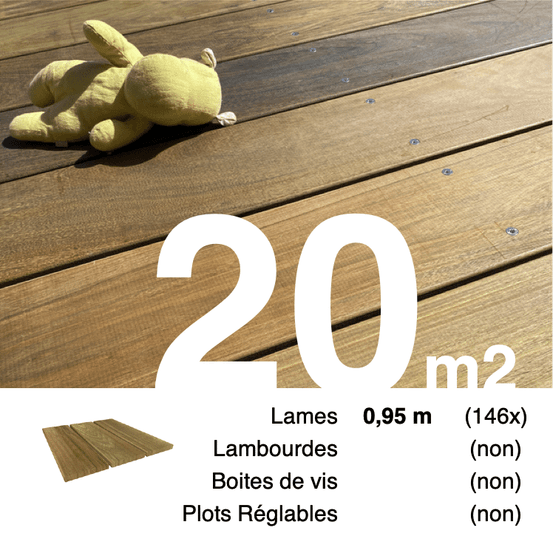 Lames de terrasse bois exotique ipé 21 x 145 mm • longueur 0,95 m • classe 5 • lot pour 20 m²