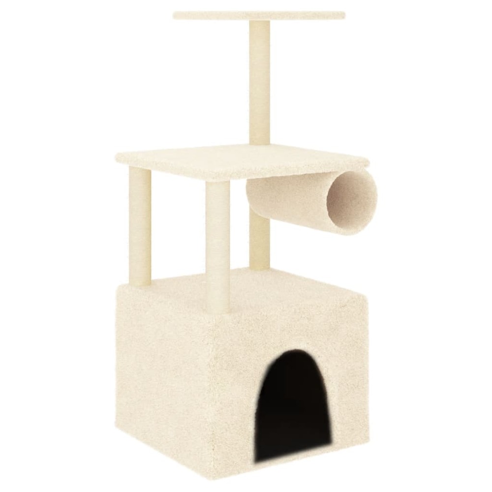 Arbre à chat meuble tour grimper jouet grattage grattoir escalade plateforme avec griffoirs en sisal 109,5 cm crème 02_002245