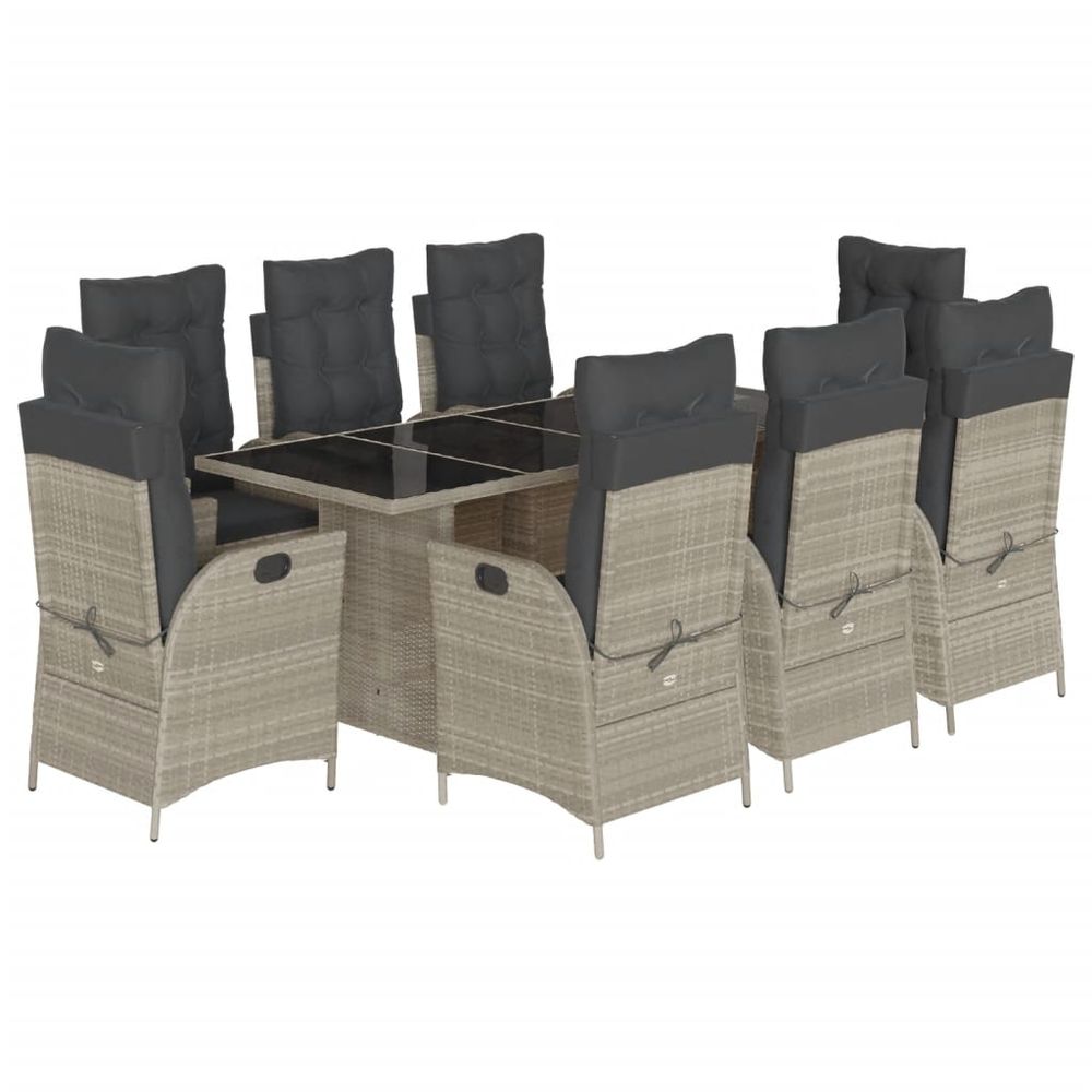 Ensemble à manger de jardin et coussins 9 pcs gris clair rotin