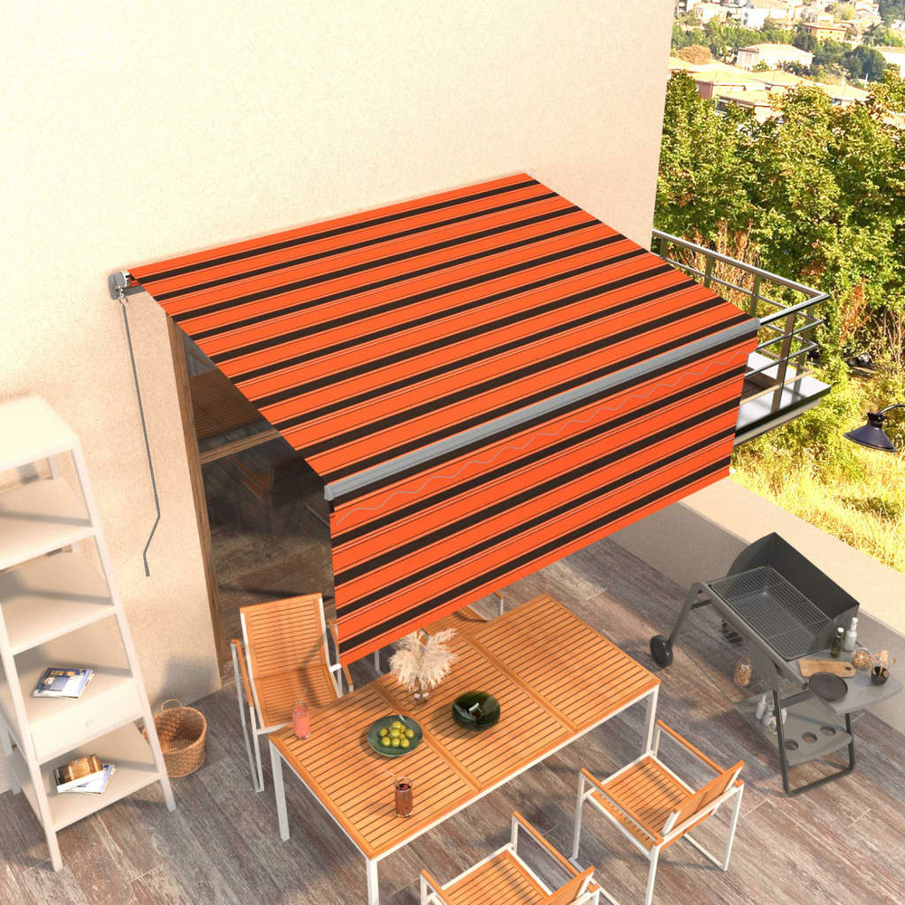 Auvent rétractable manuel avec store 3x2,5 m orange et marron