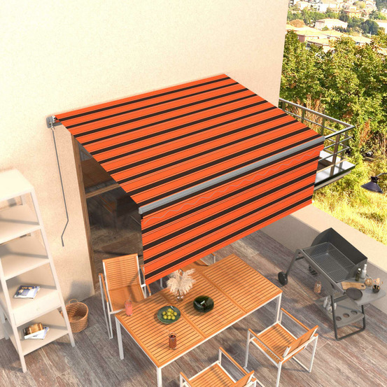 Auvent rétractable manuel avec store 3x2,5 m orange et marron